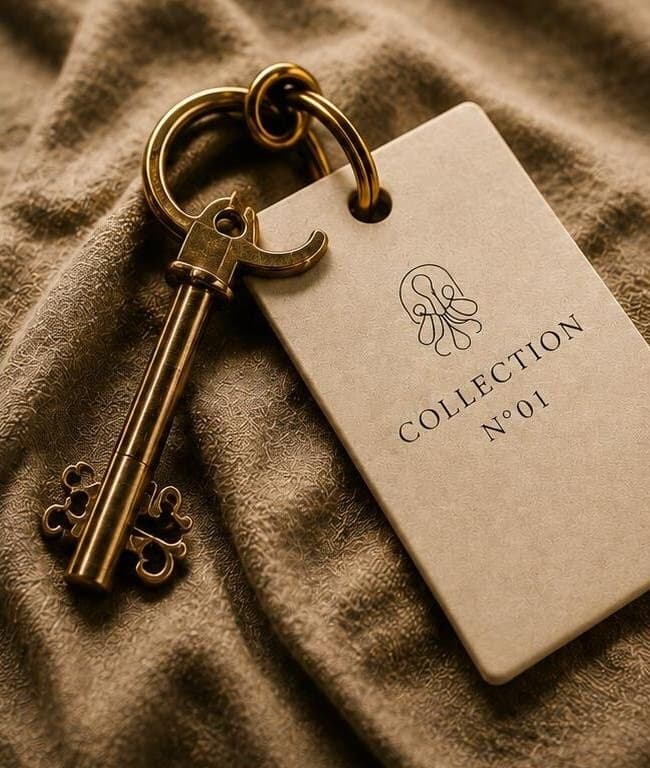 Trousseau de clés anciennes et étiquette OKTOPUS Collection n°01