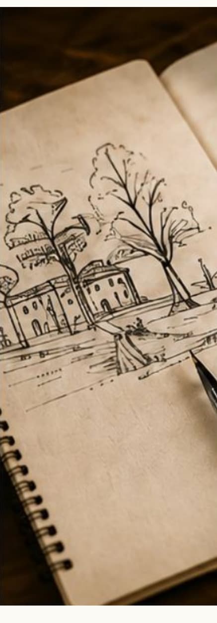 Carnet de croquis d'un lieu événementiel provençal, esquissé à la main